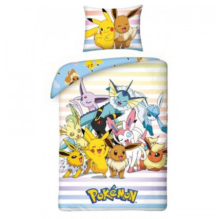 Pokemon Dynetrekk Sett – Pikachu, Eevee & Venner (140 x 200 cm / 70 x 90 cm) - Forventet Juni