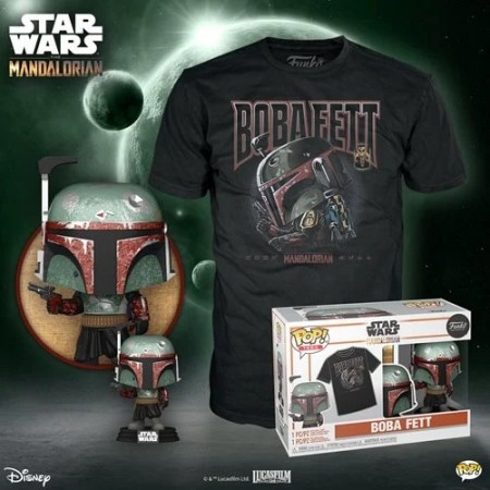 Star Wars: The Mandalorian Boba Fett Pop! Vinyl Figure and Adult Black Pop! T-Shirt