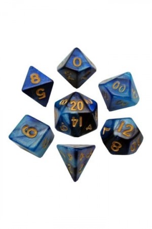 FanRoll Mini Dice Set Blue/Light Blue with Gold Numbers (7)
