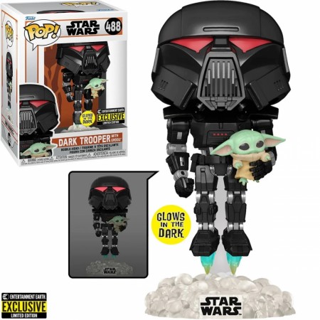 Star Wars: The Mandalorian Dark Trooper Grogu - Glow in dark Pop! Vinyl - EE Excl. 488