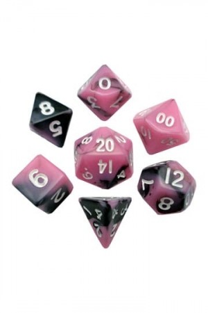 FanRoll Mini Dice Set Pink/Black with White Numbers (7)