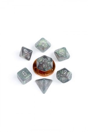FanRoll Mini Dice Set Stardust Gray with Silver Numbers (7)