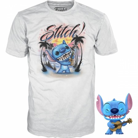 Lilo & Stitch Stitch with Ukelele Flocked Funko Pop! Vinyl Figure 1044 and Adult Pop! T-Shirt 2-Pack